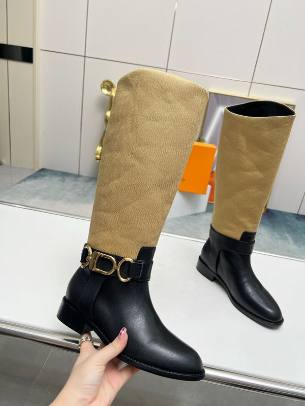 LV Westside Flat High Boot 40mm Black Mix Light Brown Lambskin