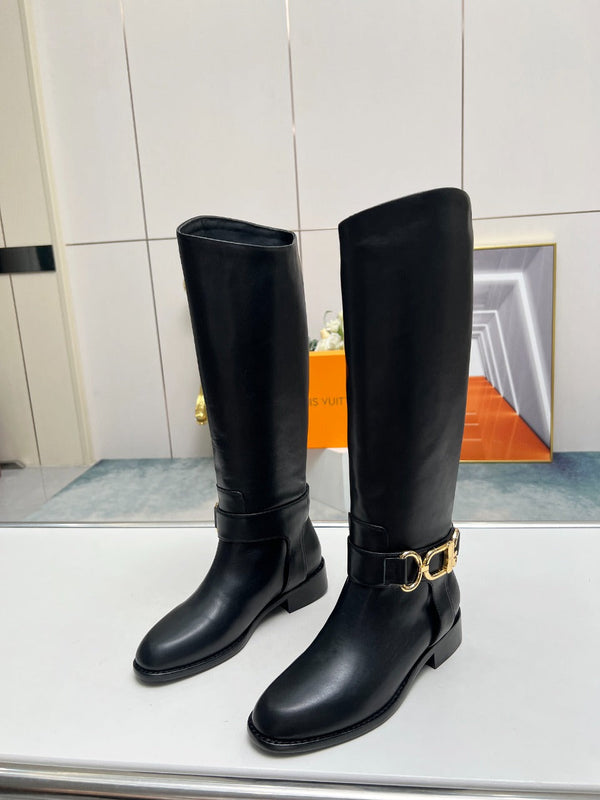 LV Westside Flat High Boot 40mm Plain Black Lambskin