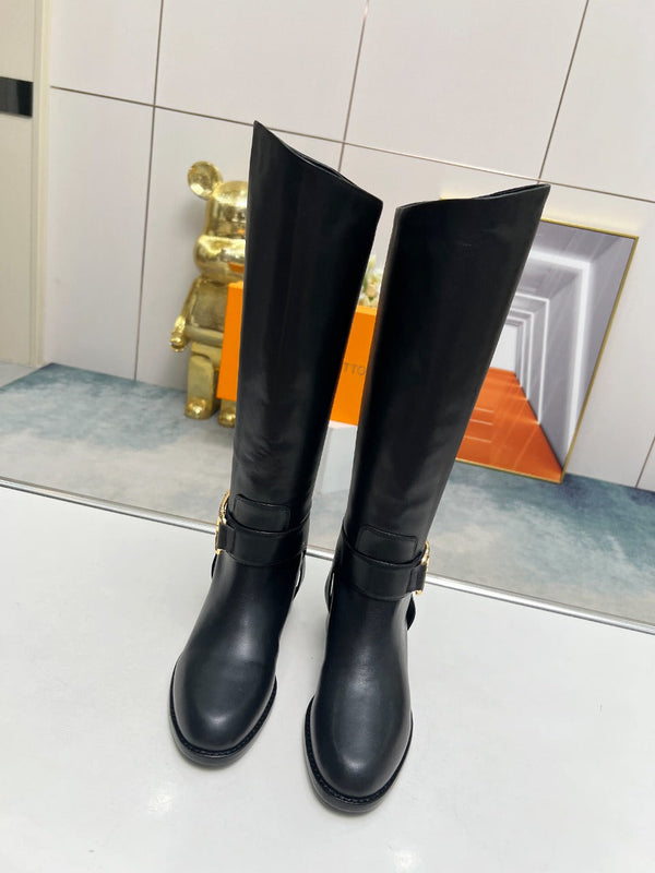 LV Westside Flat High Boot 40mm Plain Black Lambskin