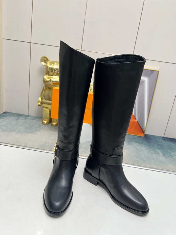 LV Westside Flat High Boot 40mm Plain Black Lambskin