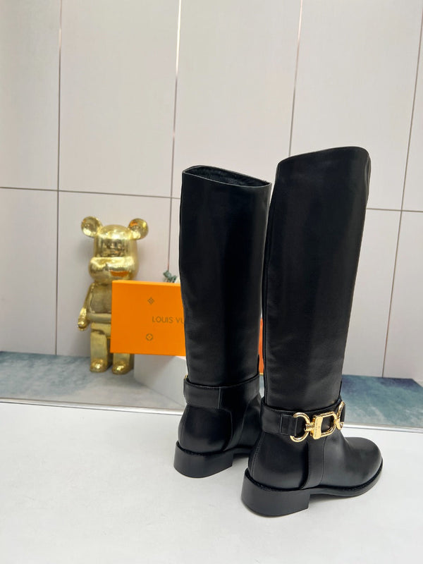 LV Westside Flat High Boot 40mm Plain Black Lambskin