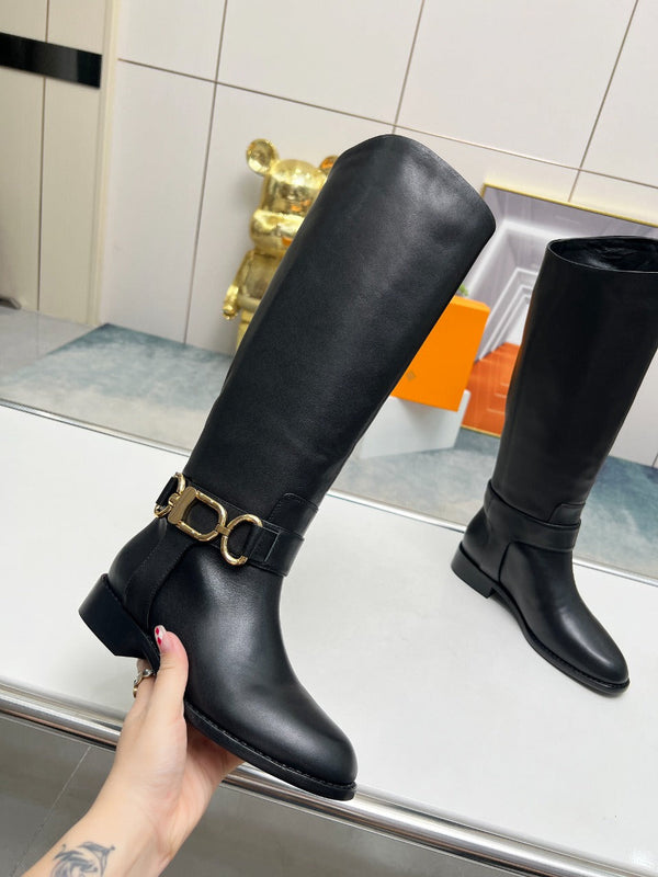 LV Westside Flat High Boot 40mm Plain Black Lambskin