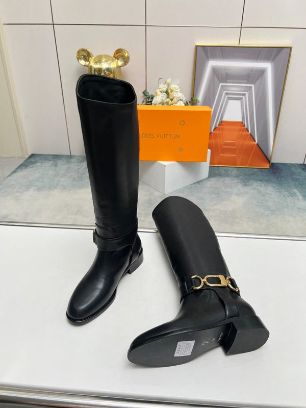 LV Westside Flat High Boot 40mm Plain Black Lambskin