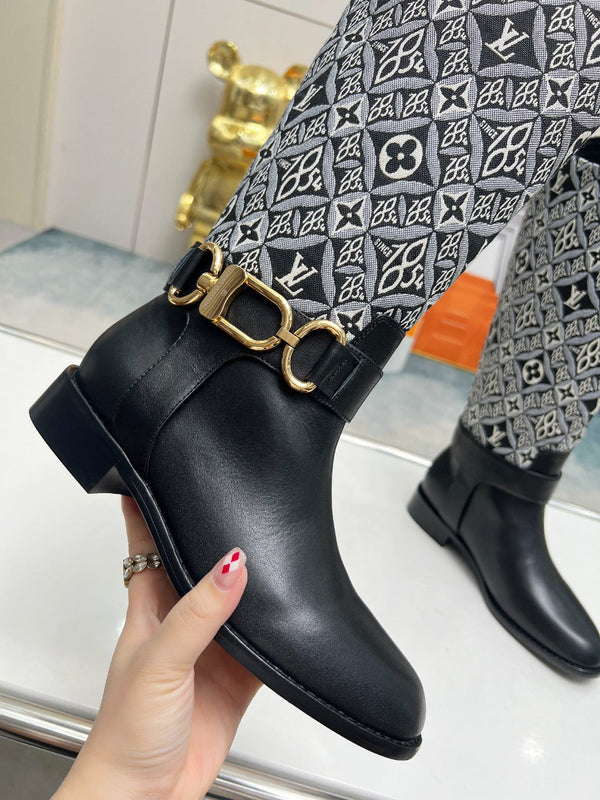 LV Westside Flat High Boot 40mm Black Mix White Monogram Lambskin