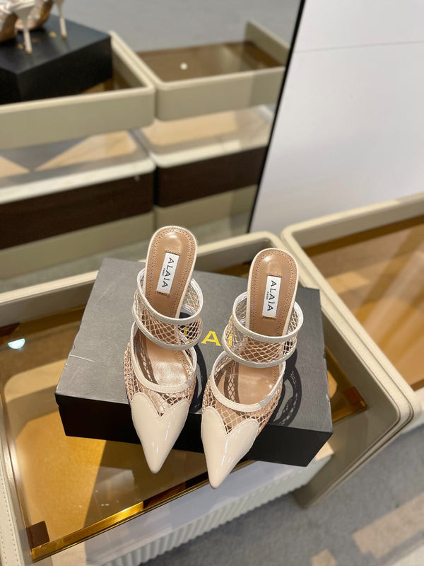 alaia mule 110 fishnet crema cuore pelle di agnello