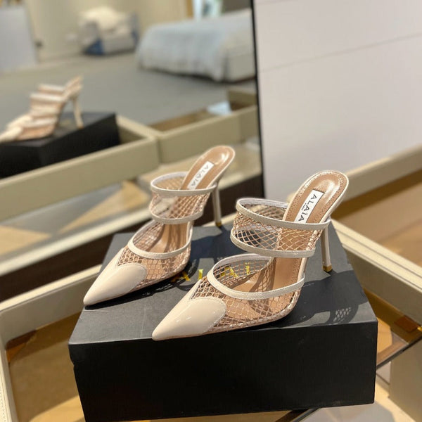 alaia mule 110 fishnet crema cuore pelle di agnello