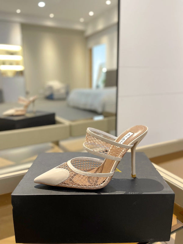 alaia mule 110 fishnet crema cuore pelle di agnello