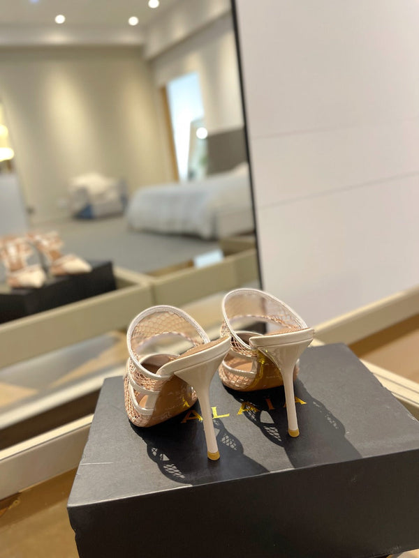 alaia mule 110 fishnet crema cuore pelle di agnello