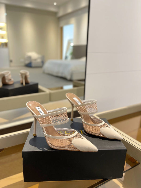 alaia mule 110 fishnet crema cuore pelle di agnello