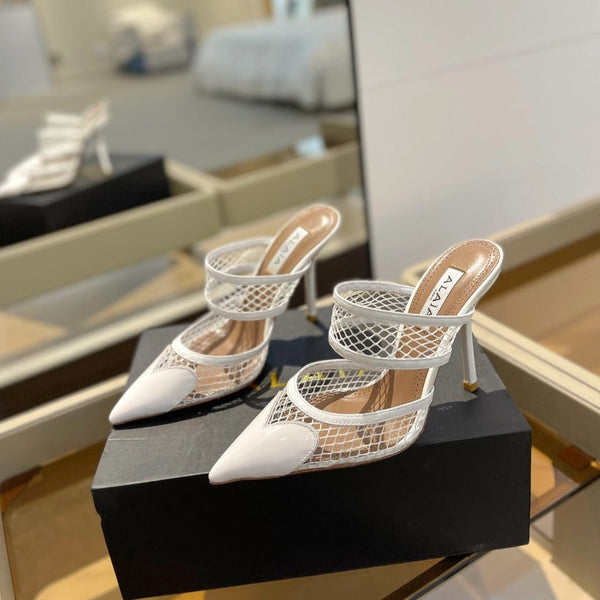 alaia mule 110 fishnet cuore bianco pelle di agnello