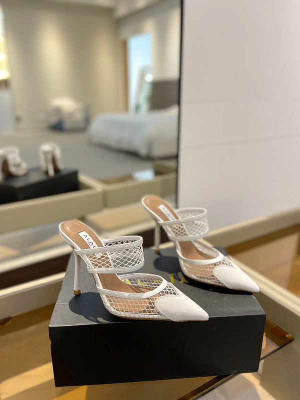 alaia mule 110 fishnet white heart lambskin