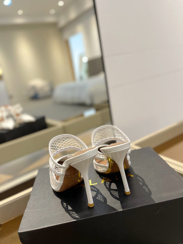 alaia mule 110 fishnet white heart lambskin