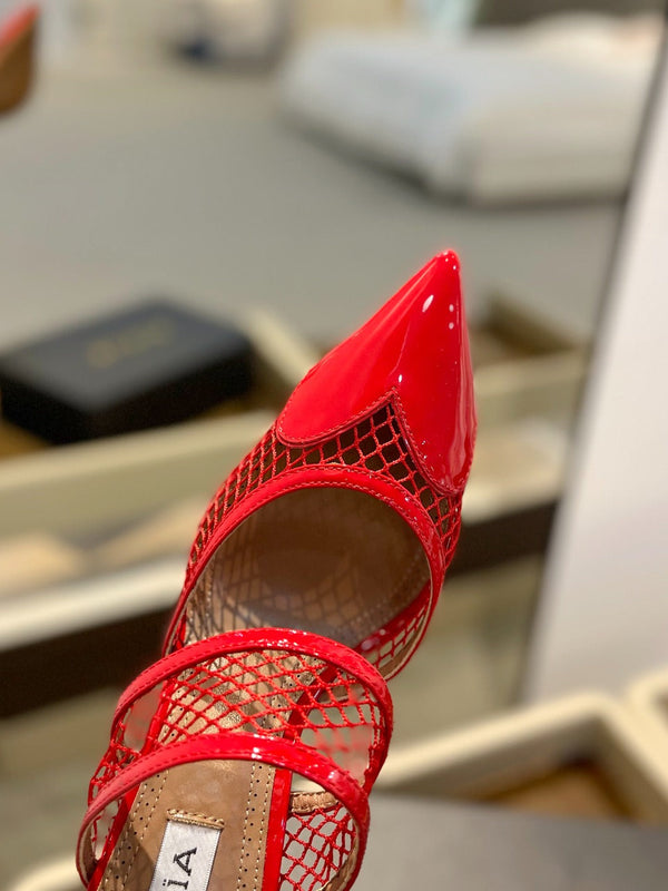 alaia mule 85 fishnet red heart lambskin