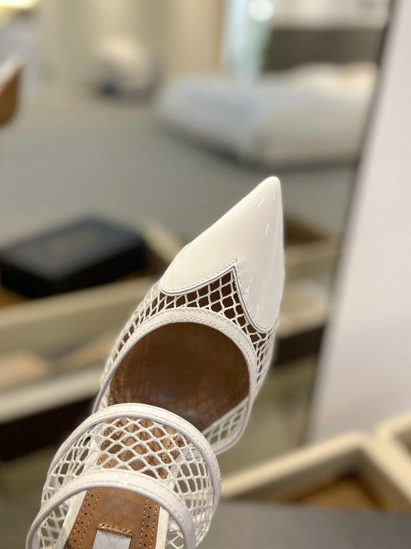 alaia mule 85 fishnet white heart lambskin