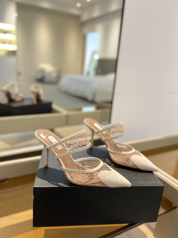 alaia mule 85 fishnet cream heart lambskin