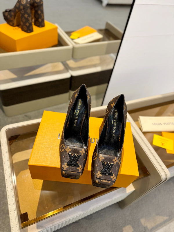 LV Shake Pump 120mm Marrone Scuro Monogram Pelle di Vacchetta