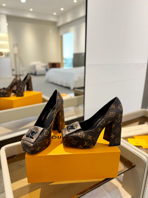 LV Shake Pump 120mm Marrone Scuro Monogram Pelle di Vacchetta