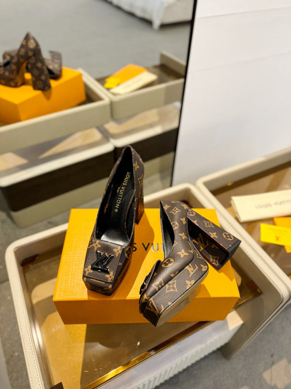 LV Shake Pump 120mm Marrone Scuro Monogram Pelle di Vacchetta