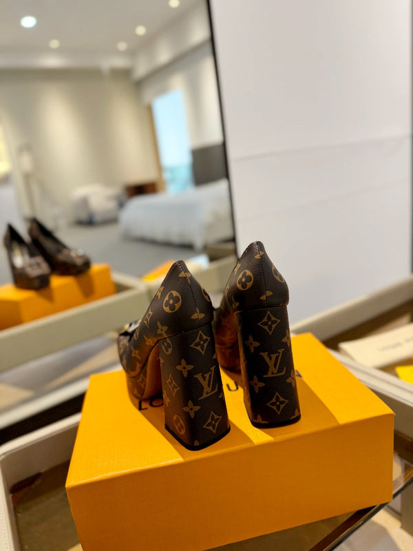 LV Shake Pump 120mm Marrone Scuro Monogram Pelle di Vacchetta