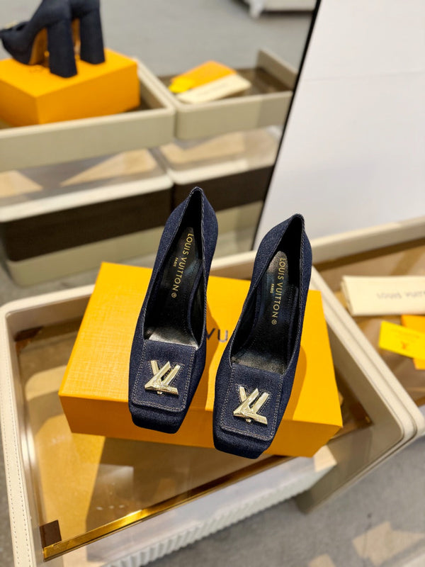 LV Shake Pump 120mm Dark Blue Fabric Denim