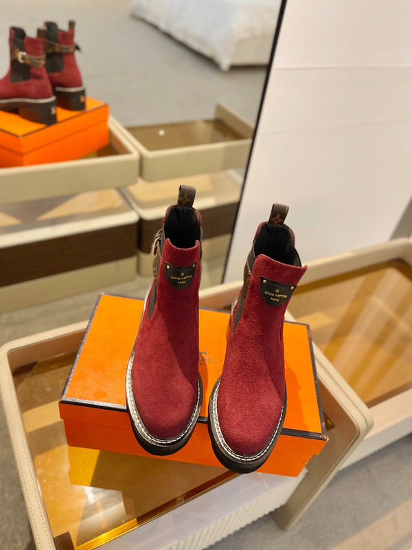 LV Beaubourg Ankle Boot 100mm Red Suede