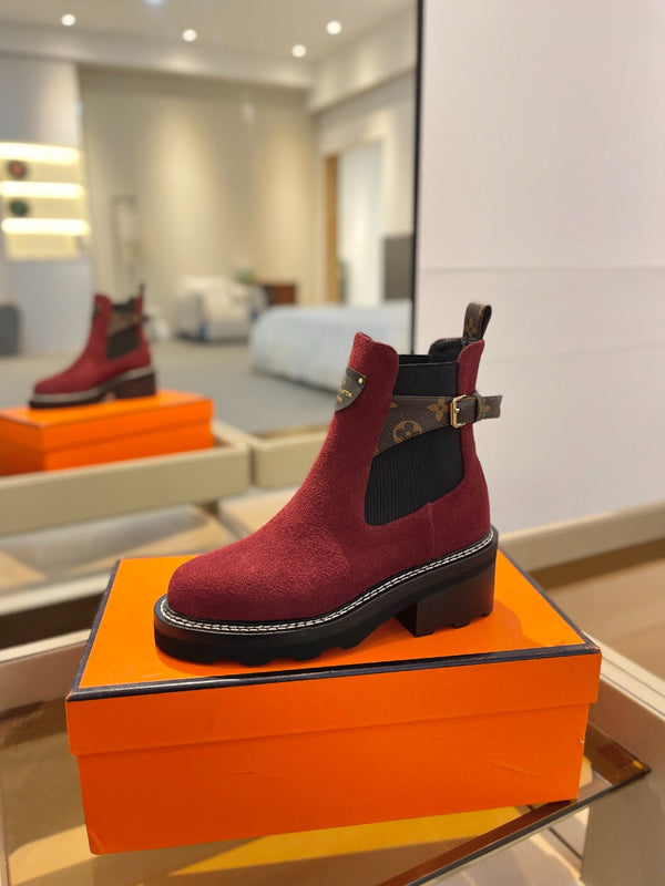 LV Beaubourg Ankle Boot 100mm Red Suede