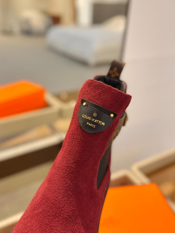 LV Beaubourg Ankle Boot 100mm Red Suede