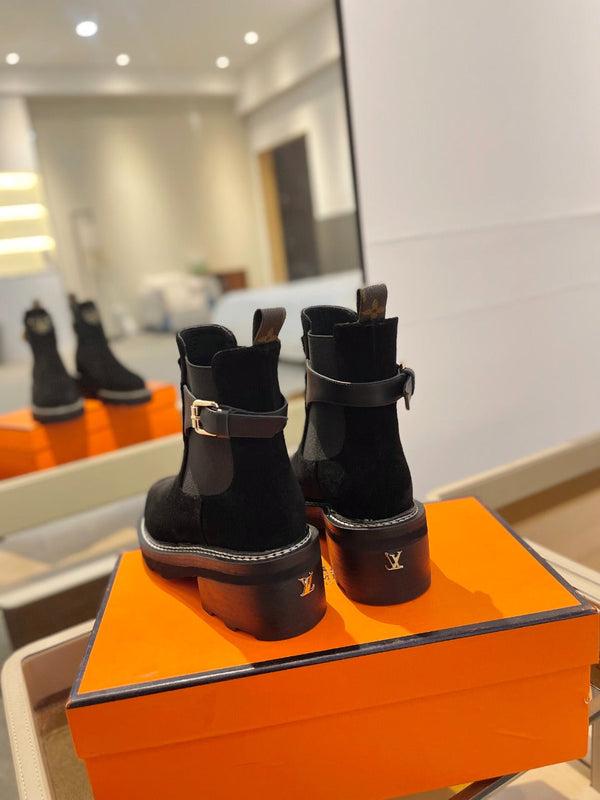 LV Beaubourg Ankle Boot 100mm Black Suede