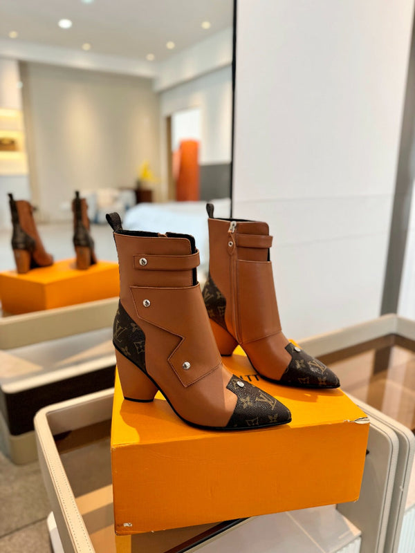 Stivaletto LV Trinity 75mm in pelle di vitello monogrammata arancione marrone