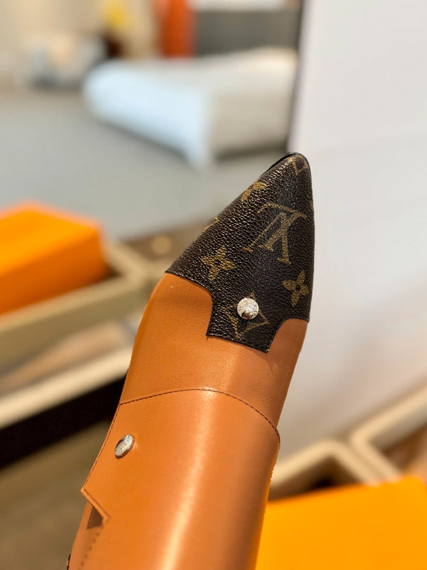 Stivaletto LV Trinity 75mm in pelle di vitello monogrammata arancione marrone