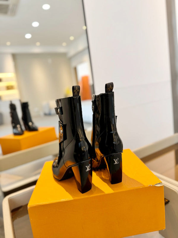 Stivaletto LV Trinity 75mm in pelle di vitello nera lucida