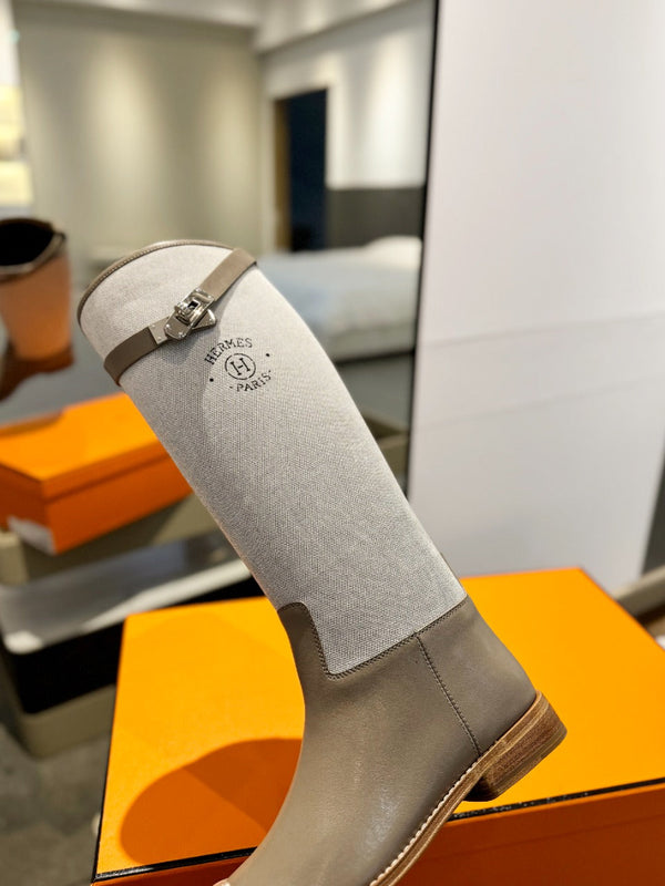 HM Jumping Boot 20mm Beige Light Brown Mix Grey White Cowhide And Tech Fabric 961655