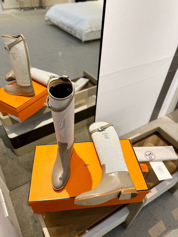 HM Jumping Boot 20mm Beige Light Brown Mix Grey White Cowhide And Tech Fabric 961655