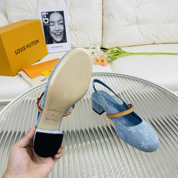 LV Slingback Blue Monogram Jacquard Fabric