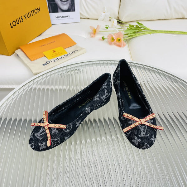 LV Nina Doll Shoes Black Monogram Denim Printed Fabric