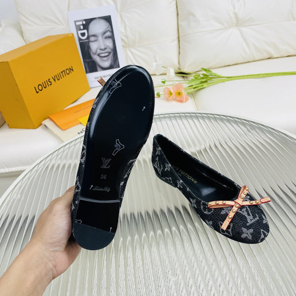 LV Nina Doll Shoes Black Monogram Denim Printed Fabric