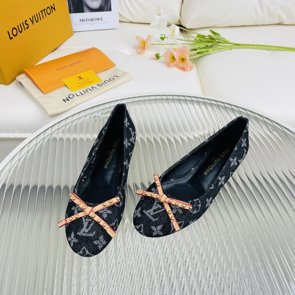 LV Nina Doll Shoes Black Monogram Denim Printed Fabric