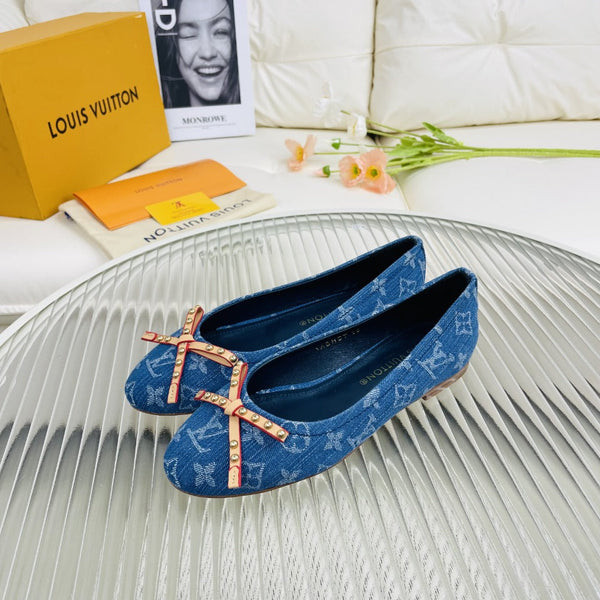 LV Nina Doll Shoes Dark Blue Monogram Denim Printed Fabric