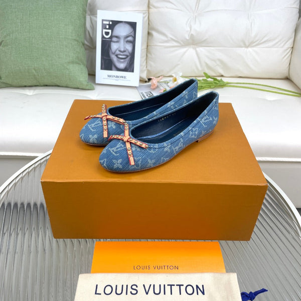 LV Nina Doll Shoes Light Blue Monogram Denim Printed Fabric