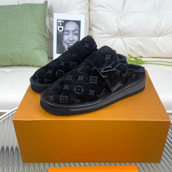 LV Mule Black Monogram Velvet Fabric