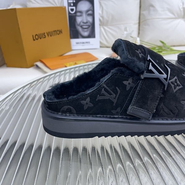 LV Mule Black Monogram Velvet Fabric