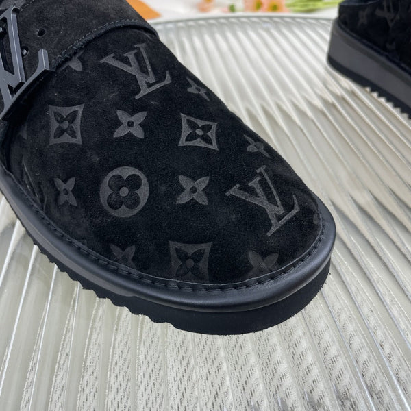 LV Mule Black Monogram Velvet Fabric