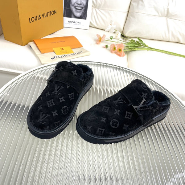 LV Mule Black Monogram Velvet Fabric