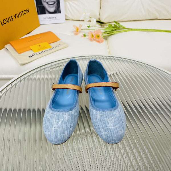 Ballerina piatta LV in tessuto jacquard monogramma azzurro chiaro