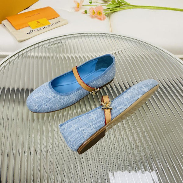 Ballerina piatta LV in tessuto jacquard monogramma azzurro chiaro