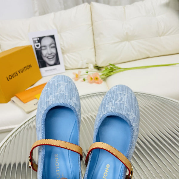 Ballerina piatta LV in tessuto jacquard monogramma azzurro chiaro