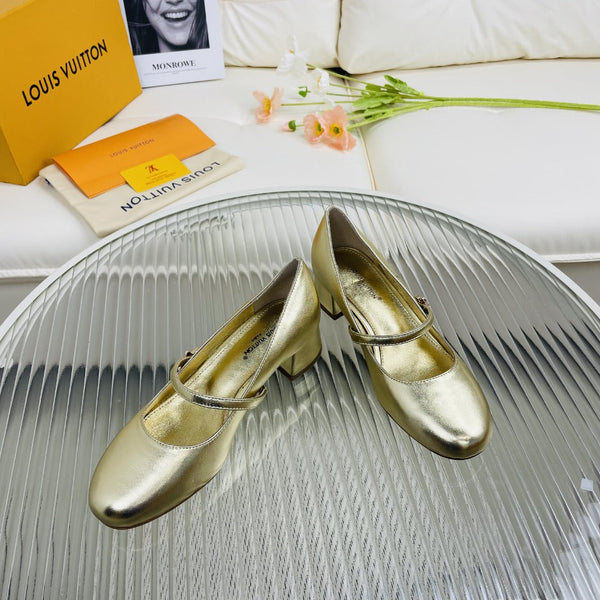 LV Medium-Heel 35mm Pumps Light Gold Metallic Lambskin