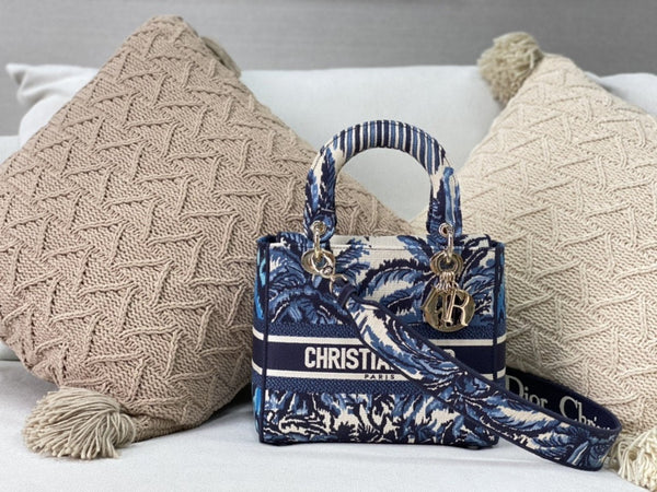 MEDIUM LADY D-LITE BLUE PALMS EMBROIDERY