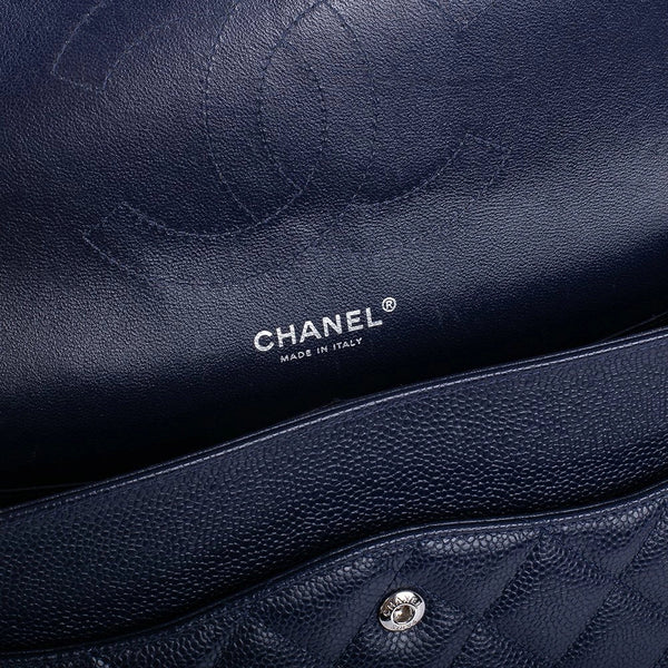 CC Classic Jumbo Navy Blue Lambskin Silver Hardware