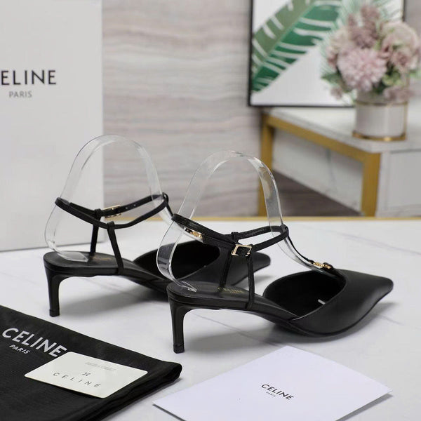 Cel 5Cm High Slingbacks in Black Gold Logo Calfskin